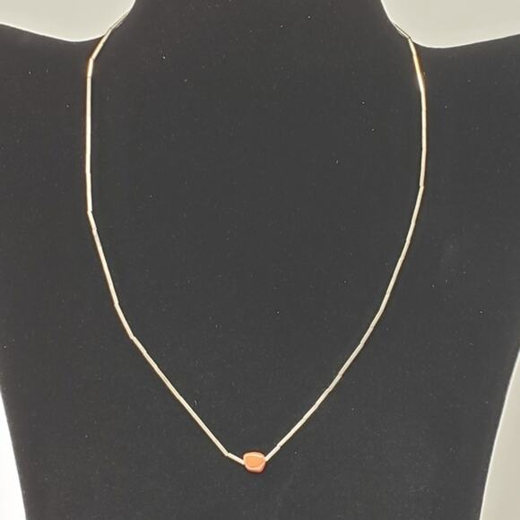 Silver Bead Necklace with Maroon Stone - Picture 1 of 6